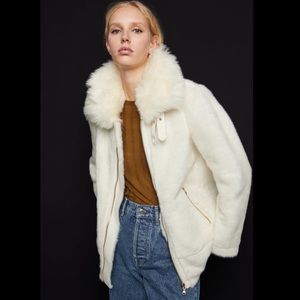 NWT Zara faux fur aviator jacket